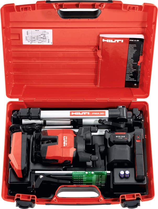 Hilti PM 40-MG multi-line laser with all accessories in a tool case