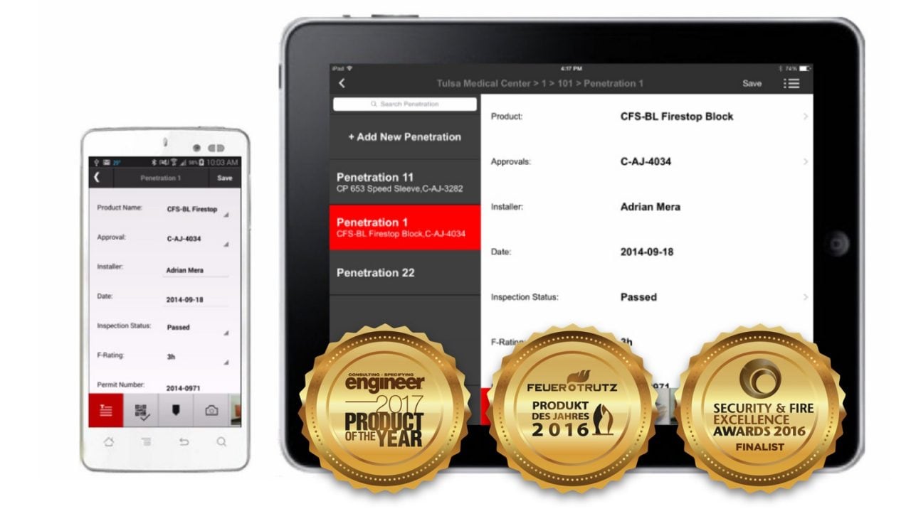 iPhone and iPad with software and gold seals of awards