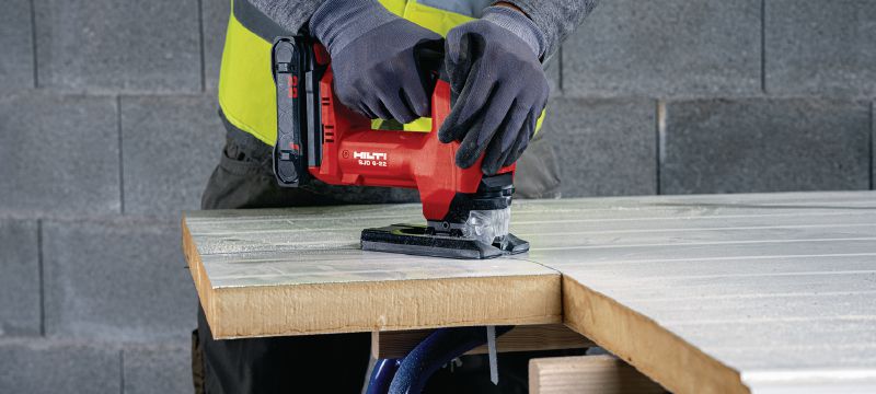 SJD 6-22 Cordless jigsaw Powerful top-handle cordless jigsaw with optional on-board dust collection for precise straight or curved cuts (Nuron battery platform) Applications 1