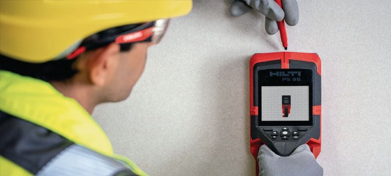 PS 85 牆壁掃描器 易於使用的牆壁掃描器和螺柱探測器，可於嵌入物體附近鑽孔或切割時防止撞擊結構表面下的物料 產品應用 1