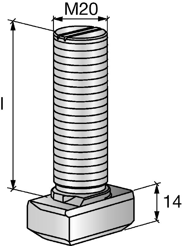 HBC-C-N 切口 T 型螺栓 切口 T 型螺栓，更佳張力及垂直與平行剪力負載 (3D 負載)