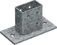 MT-B-O2B OC 3D 負載底板 基座連接件，用於將承受 3D 負載的螺柱坑槽結構錨定到混凝土和鋼材，適合在污染程度低的戶外使用