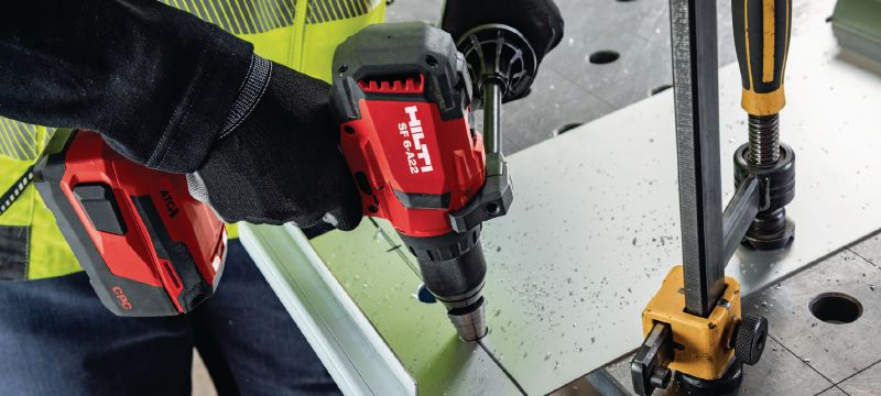 SF 6-A22 Cordless drill driver Power class cordless 22V drill driver with Active Torque Control and electronic clutch for universal use on wood, metal and other materials Applications 1