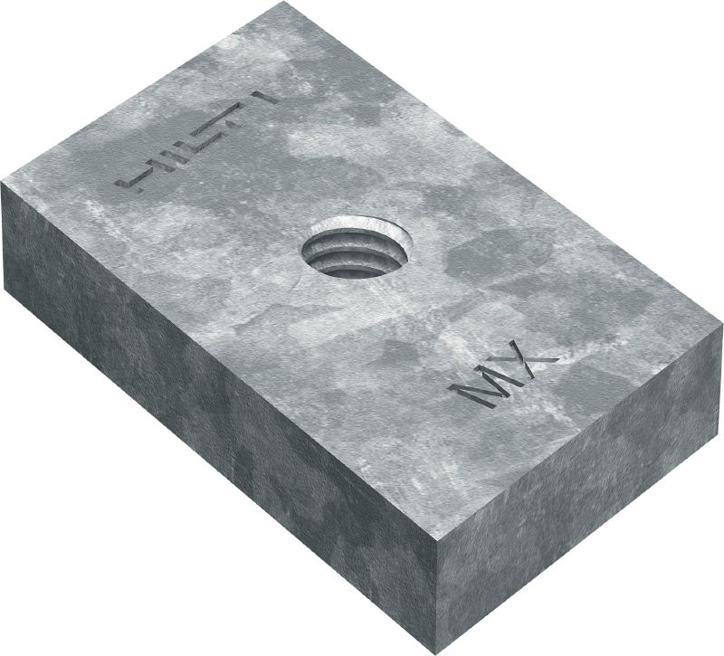 MT-FP HDG 螺紋螺柱板 帶螺紋孔的固定板，用於將介體固定到螺柱坑槽，適合在污染程度低的戶外使用