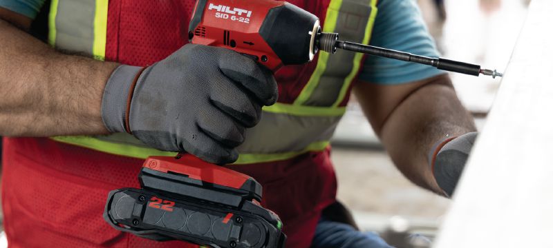 SID 6-22 Cordless impact driver Power-class cordless impact driver with high-speed brushless motor and precise handling to help you save time on high-volume fastening jobs (Nuron battery platform) Applications 1