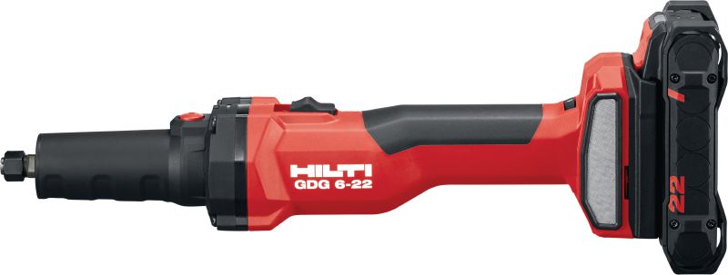 GDG 6-22 充電式模具研磨機 這款可變速的充電式模具研磨機配有強大的無刷馬達，在製造金屬和進行建築金屬加工時可運行更長時間 (Nuron 電池充電座)