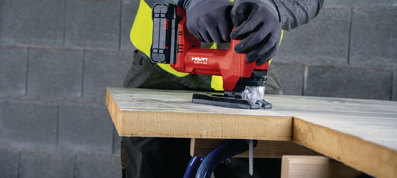 SJD 6-22 Cordless jigsaw Powerful top-handle cordless jigsaw with optional on-board dust collection for precise straight or curved cuts (Nuron battery platform) Applications 1