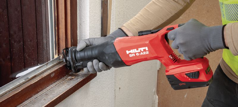 SR 6-A22 Reciprocating saw Cordless 22V reciprocating saw engineered for heavy-duty demolition and cutting to length with minimal vibration and advanced ergonomics Applications 1