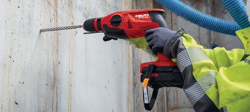 TE 2-22 Cordless rotary hammer Compact and light weight SDS Plus cordless rotary hammer with pistol grip for best maneuverability when drilling overhead (Nuron battery platform) Applications 1