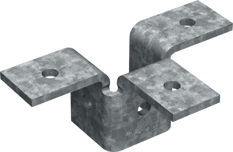 MT-C-T 3D/3 OC 翼型配件 用於以 3D 結構連接四個螺柱坑槽的三翼型配件，適合在污染程度低的戶外使用