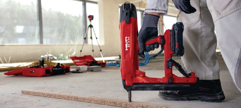 BX 3-L-22 Cordless concrete nailer (longer nails) Nuron battery-powered cordless nailer for longer nails (max. 36 mm│1-13/32) when fastening drywall track and light-duty materials to concrete, steel and masonry Applications 1